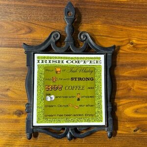 Holt Howard vintage made in Japan Irish Coffee recipe tile/wrought iron trivet